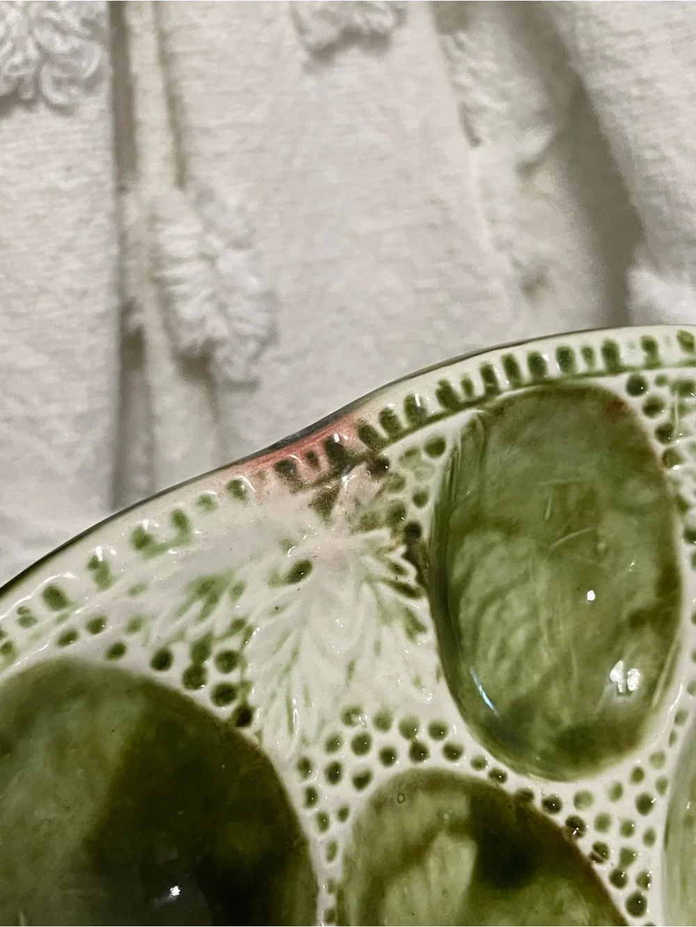 Antique‎ Green Pottery / Ceramic Egg Plate 13”